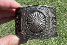 ONE OF THE FINEST OLD PAWN HAND TOOLED NAVAJO STERLING XWIDE CUFF BRACELETS EVER