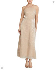 Halston Denise Sequin Sleeveless Maxi Dress  Sz 8   $595  latte  **1189