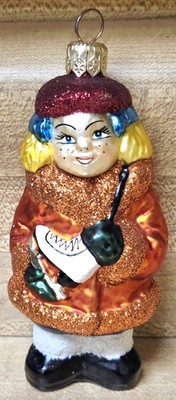 Vintage Retired Slavic Treasures Ice Rink Cutie Girl 4'' Glass Ornament 1999