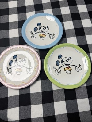 Vintage Set of 3 Different Desing Disney Store Mickey Mouse Dessert Plates 8''