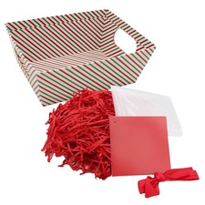 Christmas Hamper Basket Kit Gift Box Filling Bag Ribbon and Tag Red White Green 