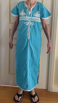 Vintage Gandoura Kaftan Kleid Algerien 70er Jahre - Soutache weiß