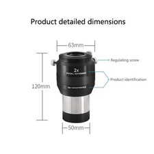 Maxvision 2-Inch 2X Apochromatic Metal Barlow Lens for Astronomical Telescope