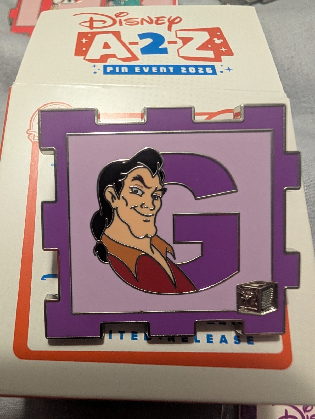 2026 Disney Parks A-2-Z Alphabet Block Mystery Pin G Gaston LR