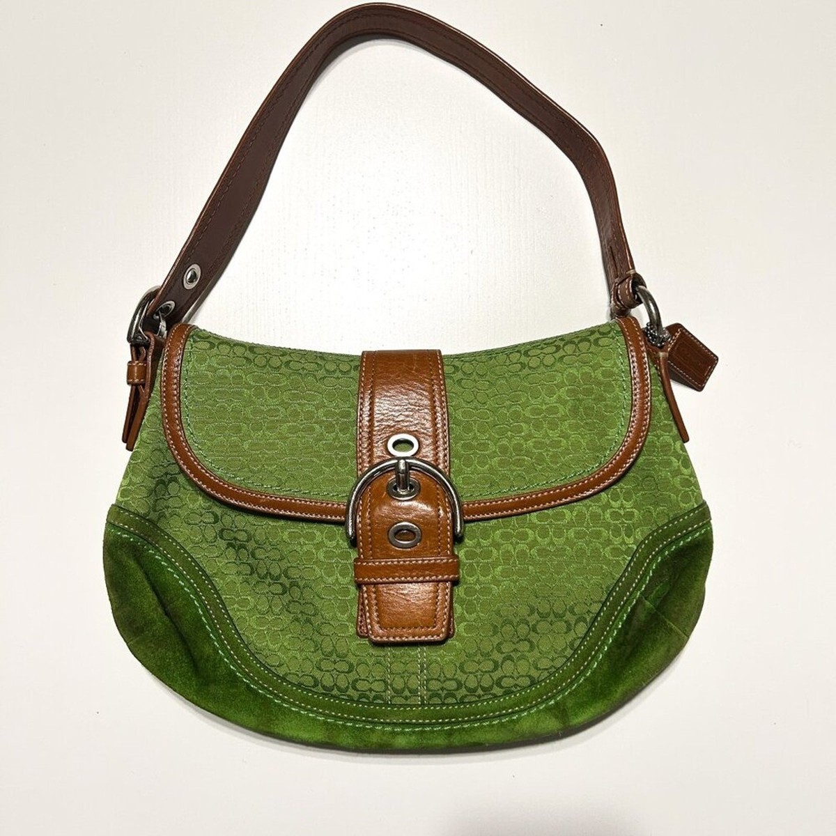 COACH SOHO 10926 ソーホー ハンドバック シグネチャー グリーン Vintage Y2K Coach Soho Green Signature Suede Leather Flap