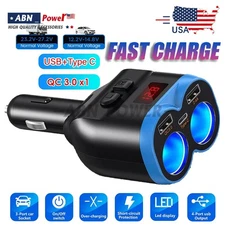 2 Way Car Cigarette Lighter Socket Splitter Dual USB QC3.0 Charger Power Adapter