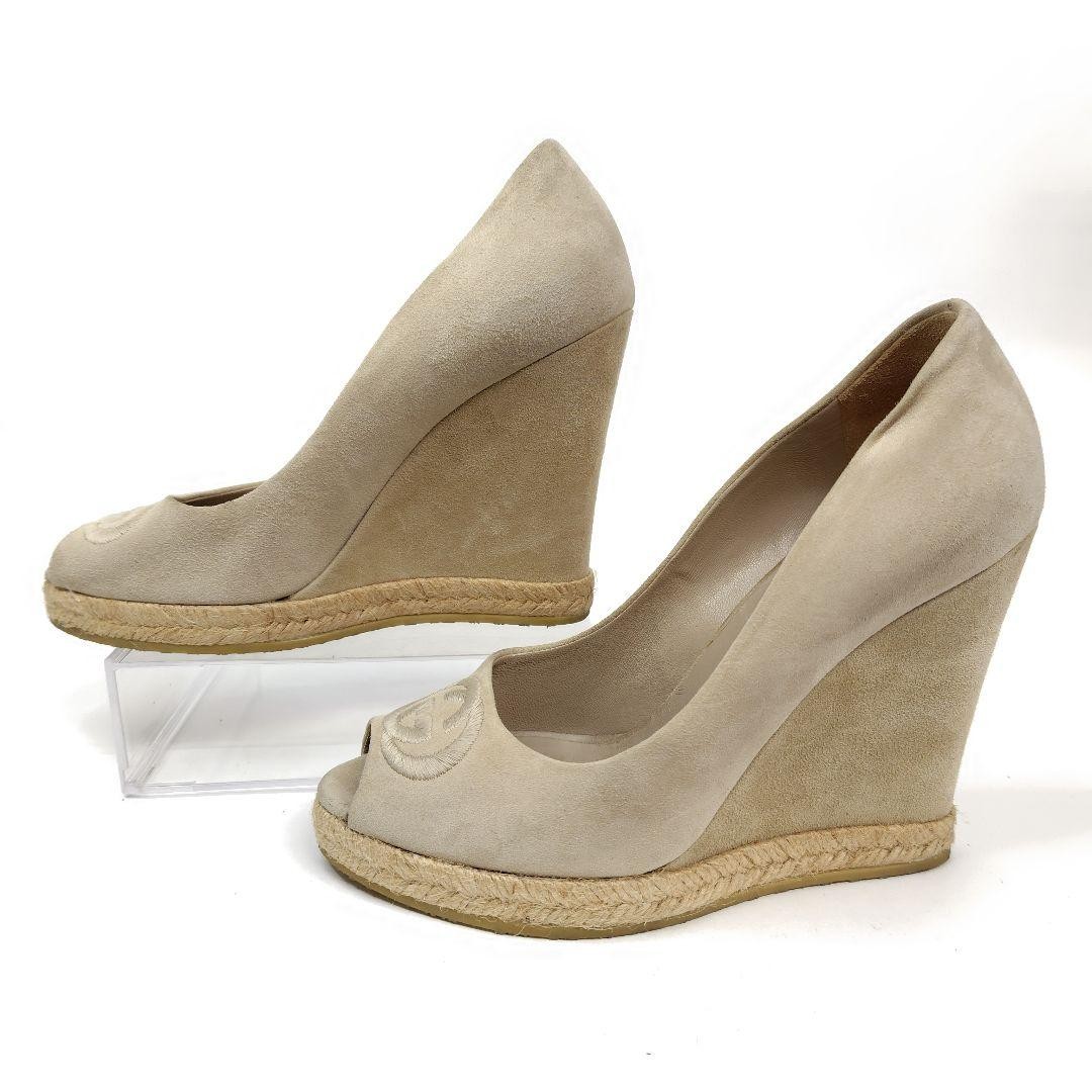 Gucci Open Toe Wedge Sole Sandals Beige Suede Size 36.5 US About6.5 Women thumbnail 2
