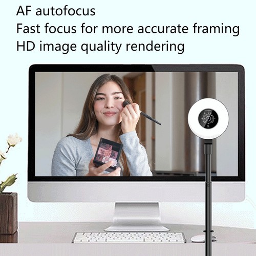 Black Autofocus HD Webcam With Adjustable Light Built In Microphone USB HD 1 NEW - Afbeelding 7 van 12