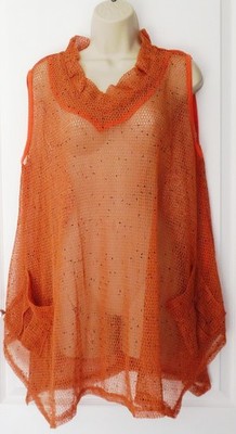 BNWT FLORENCE Orange Pockets Stretch Net Sheer Lnagenlook Top Tunic Size 22/24