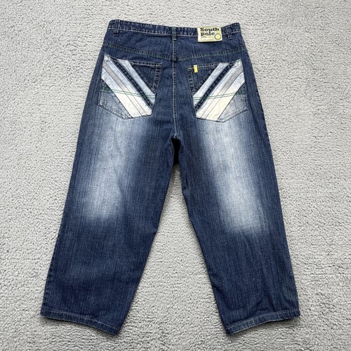 Pantalones de mezclilla Southpole para hombre 38 azules pierna ancha holgados 21 lengüeta amarilla hexagonal Y2K - Imagen 6 de 20