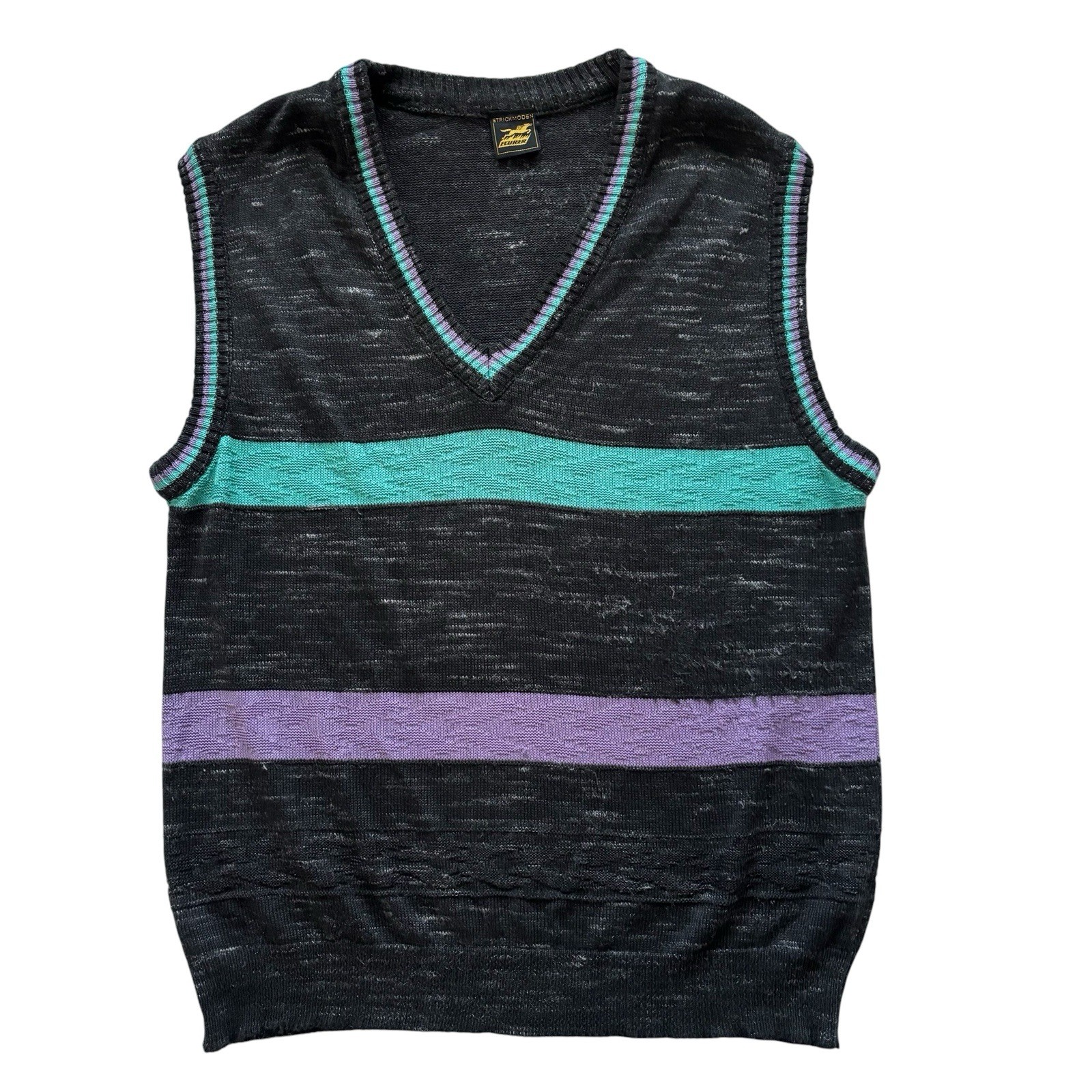 Vintage 80s Tank Top Mens V Neck Mod Retro Medium 40" image 2