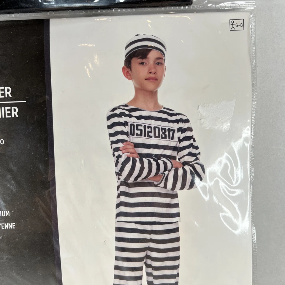 Disfraz de Convicto Halloween Niños Prisionero Niño MEDIANO 6-8 Años 3 Piezas Completo Foto 2 de 4