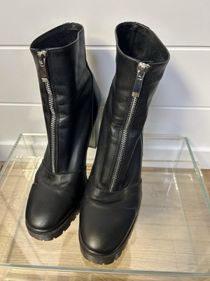 Zara Womens Trafaluc Black SZ US 9 EU 40 Vegan Leather Block Heel Ankle Boot