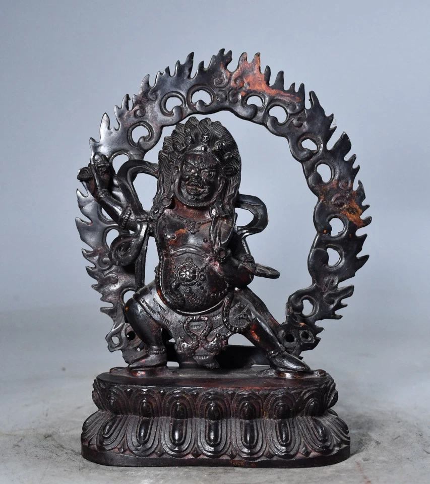 Antigua estatua de Buda Jambhala negra bronce budismo tibetano antiguo de China de 8" Foto 3 de 4