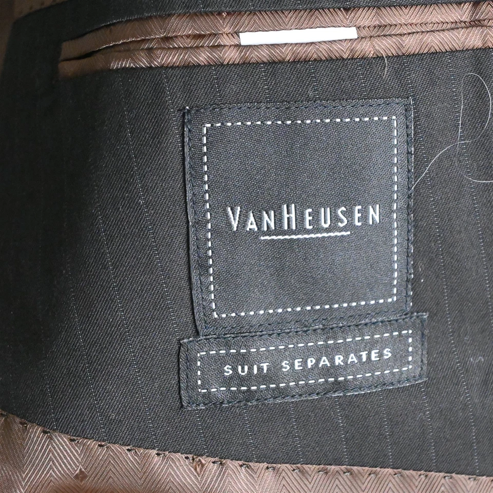 Van Heusen 48R 42x32 Dark Brown Striped Mens Jacket Pants Suit - Image 4 of 4