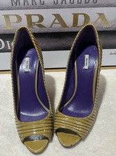 Miu Miu Rhinestone Patent Leather Open Toe Stiletto Heels Size 39 860 READ