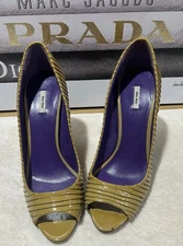 Miu Miu Rhinestone Patent Leather Open Toe Stiletto Heels Size 39 $860 READ