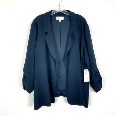 Nordstrom Rack Women's NWT Open Front Blazer Size 3X Black Ruched Sleeve Office