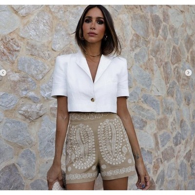 ZARA WOMAN TAUPE BROWN high-waist EMBROIDERED SHORTS S M L XL 2731