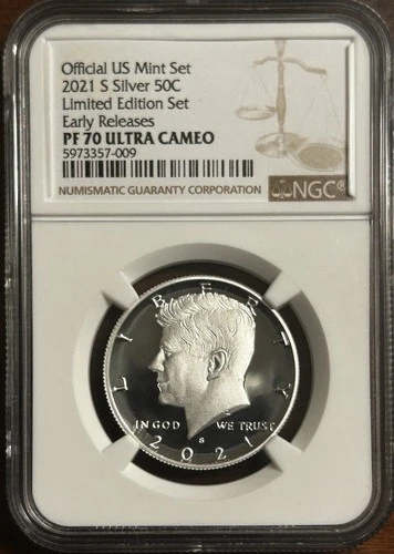 2021-S Silver Kennedy NGC PF70 UC Early Release Limited Edition Top Pop 90%