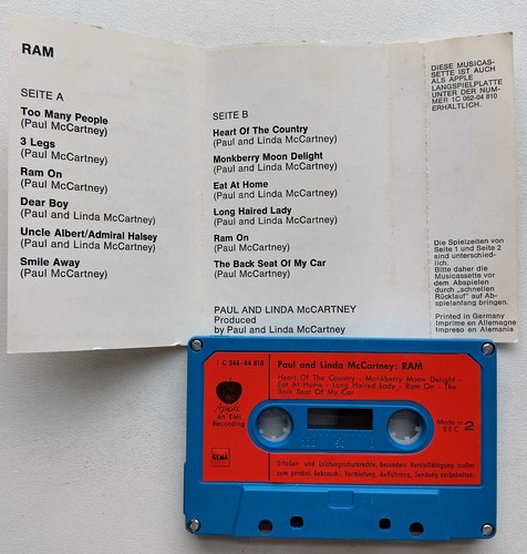 PAUL McCARTNEY - RAM (APPLE 1C24404810) 1970s GERMANY CASSETTE TAPE BEATLES - Picture 3 of 3