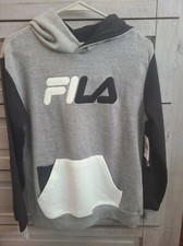 Youth Boys Fila Hoodie Athletic Sweater L 14-16   Black/Gray