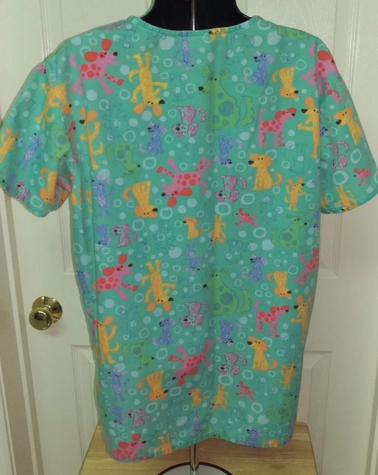 Camisa Médica Top Blusa Just Love Para Mujer Talla S Pequeña Multicolor Perrito Foto 3 de 3