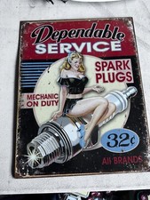 Dependable Service Spark Plugs Tin Sign 12.5" x 16" Made in the USA