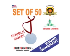 3" CIRCLE, SUBLIMATION BLANK, CHRISTMAS ORNAMENT - 50 PC, dye sub DOUBLE SIDED