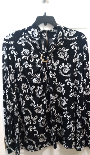 Liz Claiborne Bluse mit Rolldruck Damen Gr. 3X Langarm dehnbar Karriere schwarz