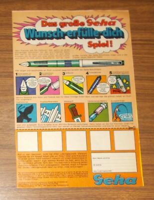 Seltene Werbung GEHA Schulfüller Wunsch-erfülle-dich Spiel #1 1969