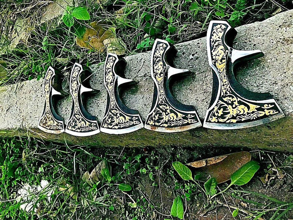 Lote de 5 x MDM Forjado a Mano Vikingo Tomahawk Cabeza de Hacha Antigua Medieval Cabeza de Hacha AX Foto 2 de 4