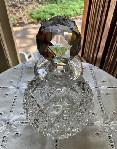 American Brilliant Cut Glass Perfume Bottle c. 1900-10 Hobstar Bands of Hobnail - Picture 10 of 18