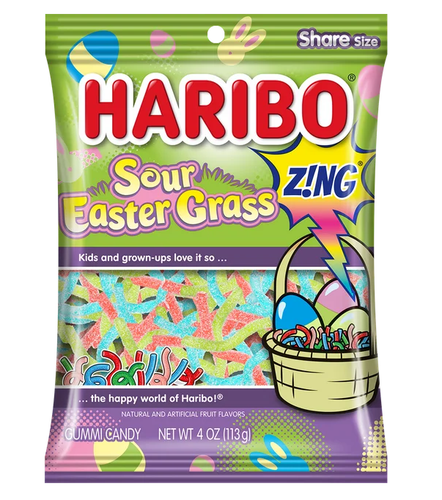 Haribo 4 oz SOUR EASTER GRASS Gummi Candy Share Size Gummy Basket Zing BB 4/2025