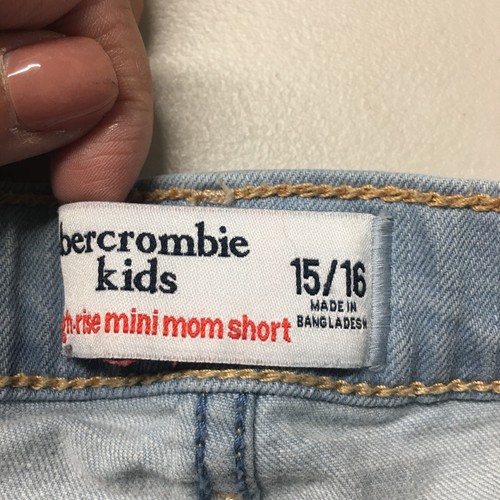 Abercrombie High Rise Mini Mom Ripped Short Youth 15x16 Blue Light Wash Denim - Picture 9 of 12