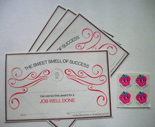 Lot of 4 Scratch 'N Sniff strawberry stickers with award sheets