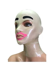 White Latex Hood Funny Maid Rubber Mask BDSM Fetish Catsuit Clubwear Cosplay US