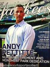 2015 ANDY PETTITTE NEW YORK YANKEES RETIREMENT PROGRAM #46 8/23 MONUMENT PARK