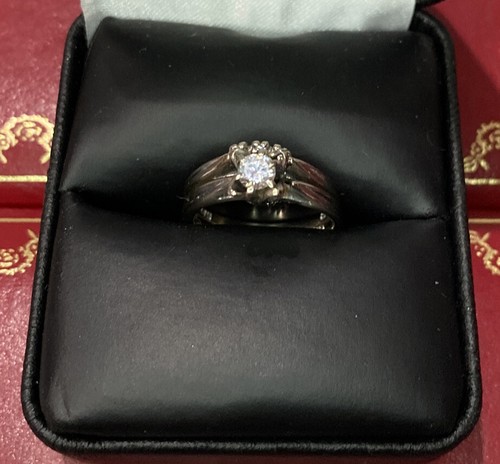 2 Anelli Solitario Enhancer Matrimonio Oro Bianco 14k 1/4 Ct Diamante SI1 Set 5 - Foto 3 di 12