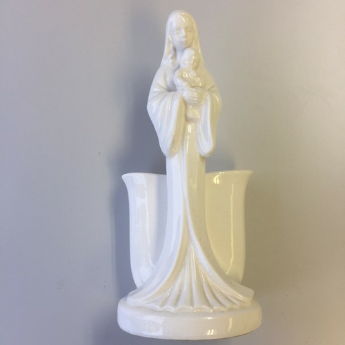 Vintage Virgin Mary Stoneware Holy Water Font Hand Painted 9x4x4" Made in Japan - Picture 1 of 6