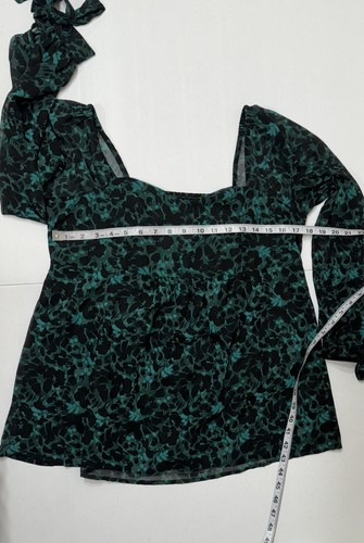 Isabel Maternity Black & Green Long Balloon Sleeve Sweetheart Neck Blouse s M - Picture 9 of 11