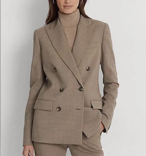 Ralph Lauren Women’s Double Breasted Wool Blend Blazer Light Truffle Size 10 NWT - Picture 1 of 17