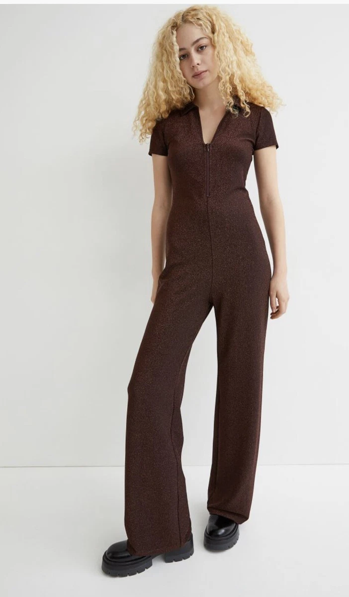 Women s H M Brown Glitter Jumpsuit size Small eBay
