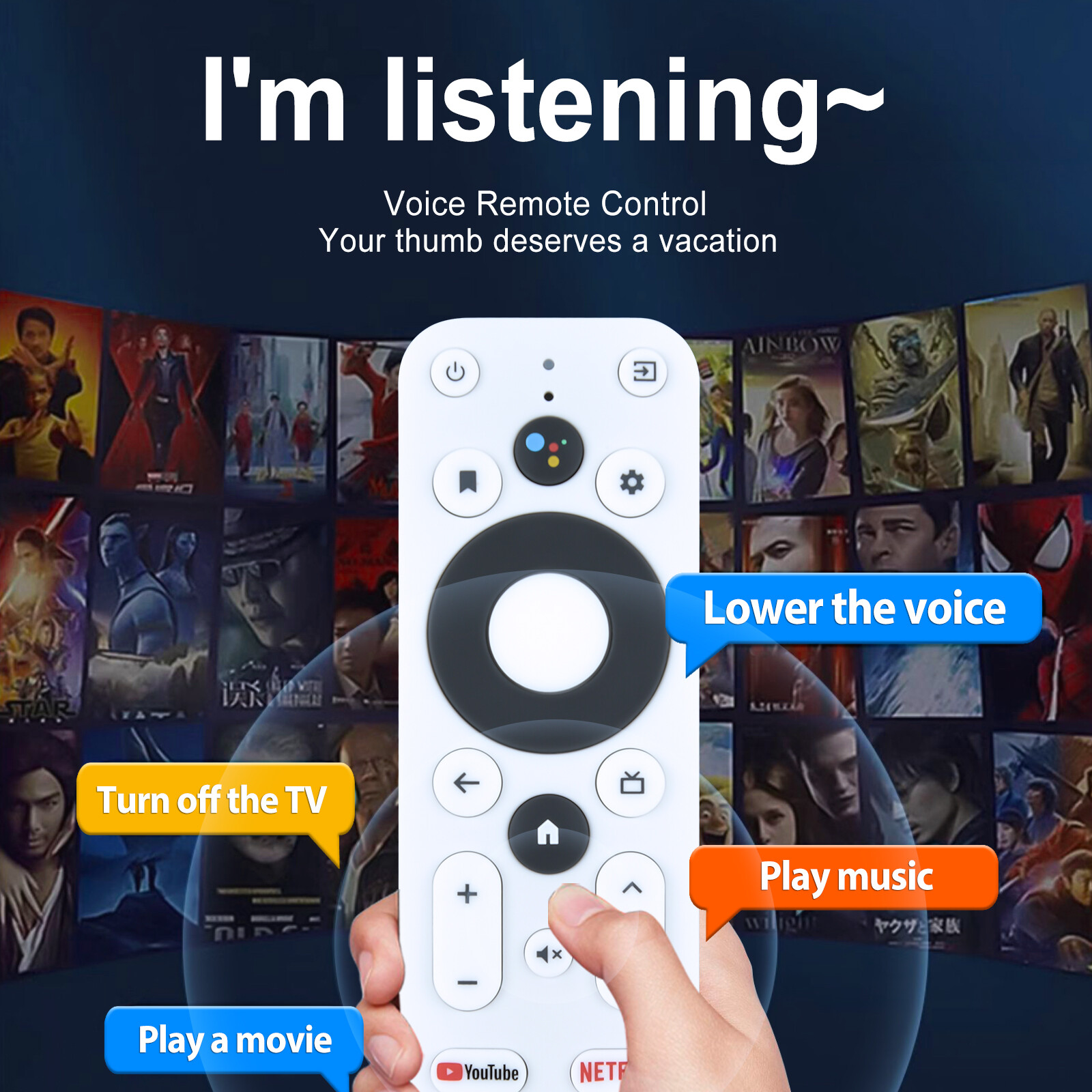Voice Remote Control For ONN 100026240 Android TV 4K UHD Streaming Device