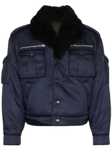 $3400 PRADA Navy Shearling Field Bomber 