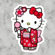 Kitty Cat Kawaii Cute Japanese Kimono Adorable Hello Glossy Vinyl Sticker Decal