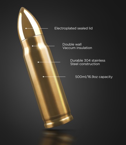 Bullet Water Bottle Gift for Dad Insulated Travel Bottle "High Caliber Dad" - Picture 3 of 8