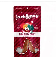 New ! 6 X 1.5 oz Jack & Pup Holiday Bully Cane Beef Flavor Dog Treats