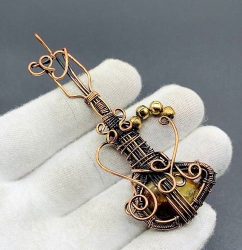 30 gm Jasper Gemstone Handmade Copper Wire Wap Jewelry Guitar 2.80" RR-813