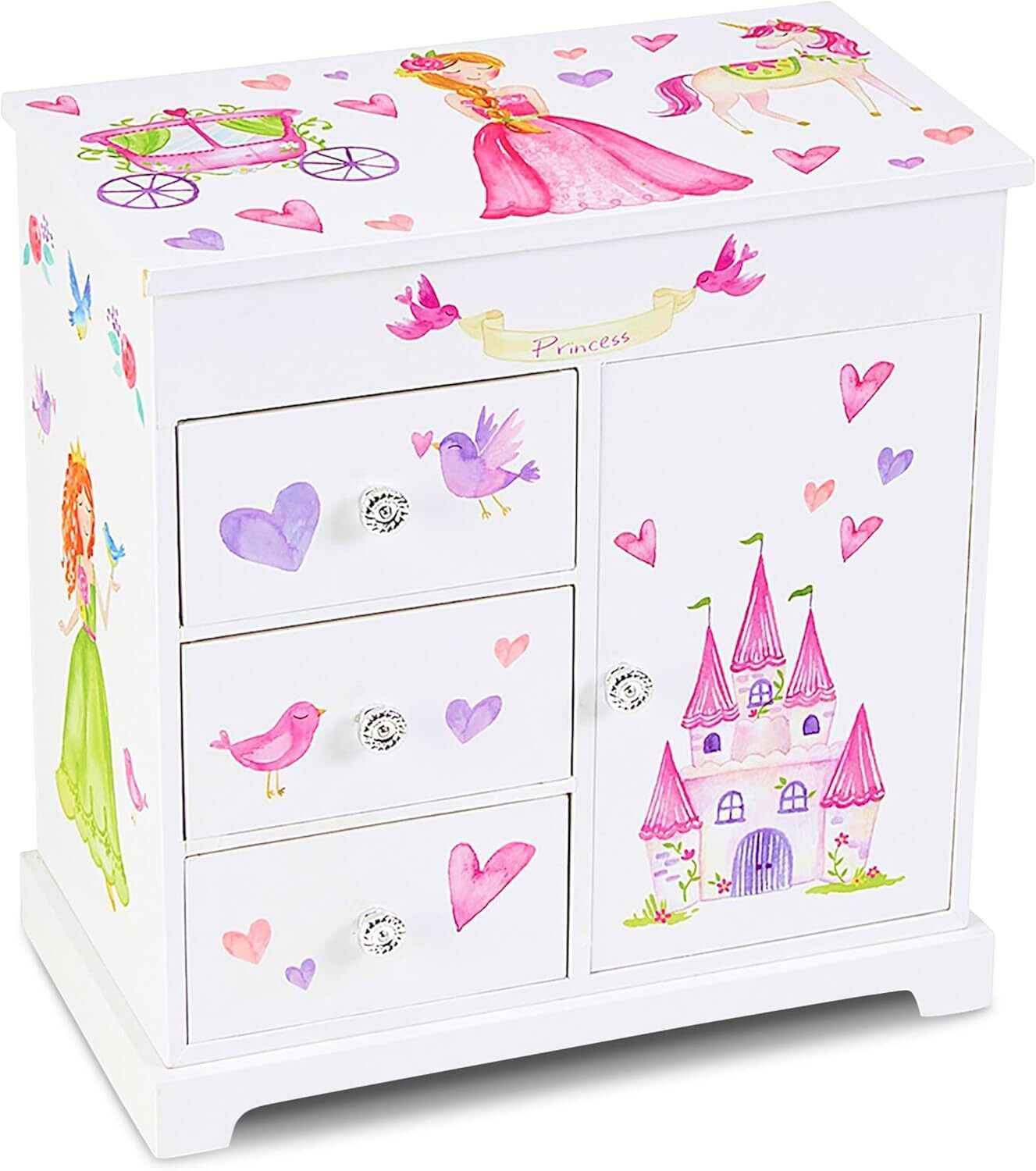 Three-Drawer Princess Jewelry Box with Ballet Dancer Design for Girls-image